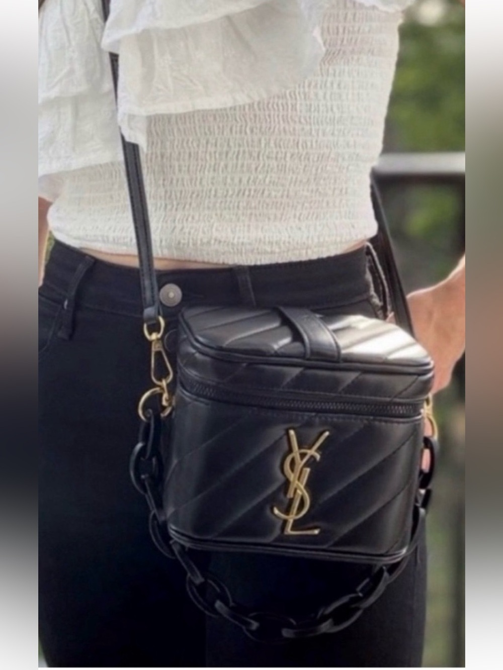 Saint Laurent Black Quilted Crossbody Box Bag with 2 straps NWT box included